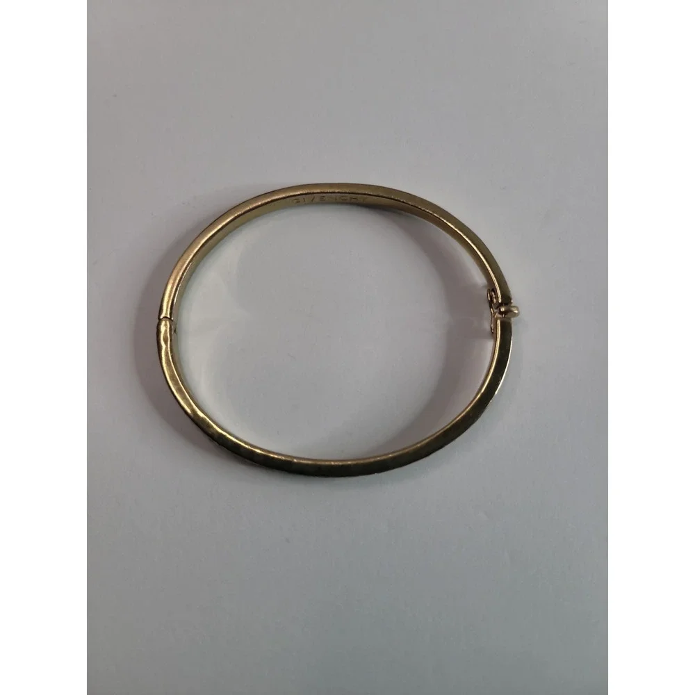 Vintage Givenchy Signed Gold Tone Clear Rhinestones Hinged Bangle Bracelet